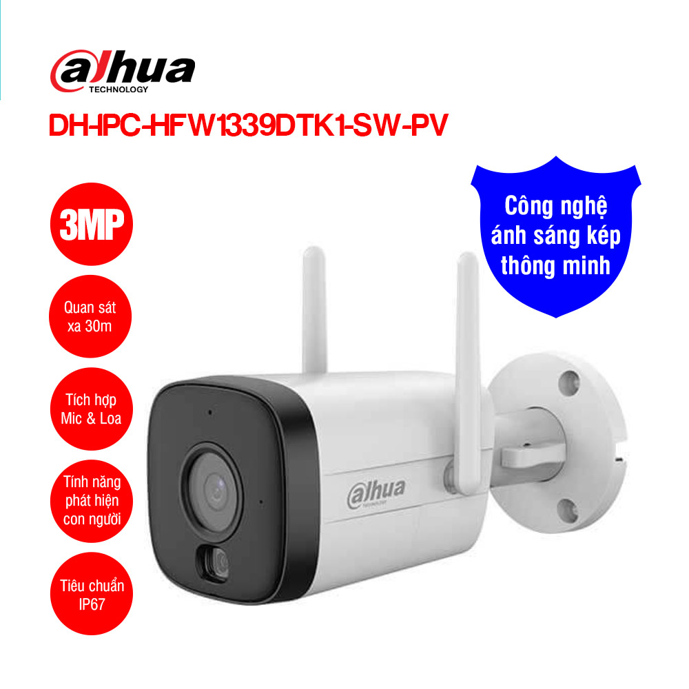 Camera IP Wifi 3.0MP DAHUA DH-IPC-HFW1339DTK1-SW-PV